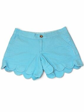 Lilly Pulitzer Buttercup Scalloped Seersucker Shorts Turquoise Blue 00
